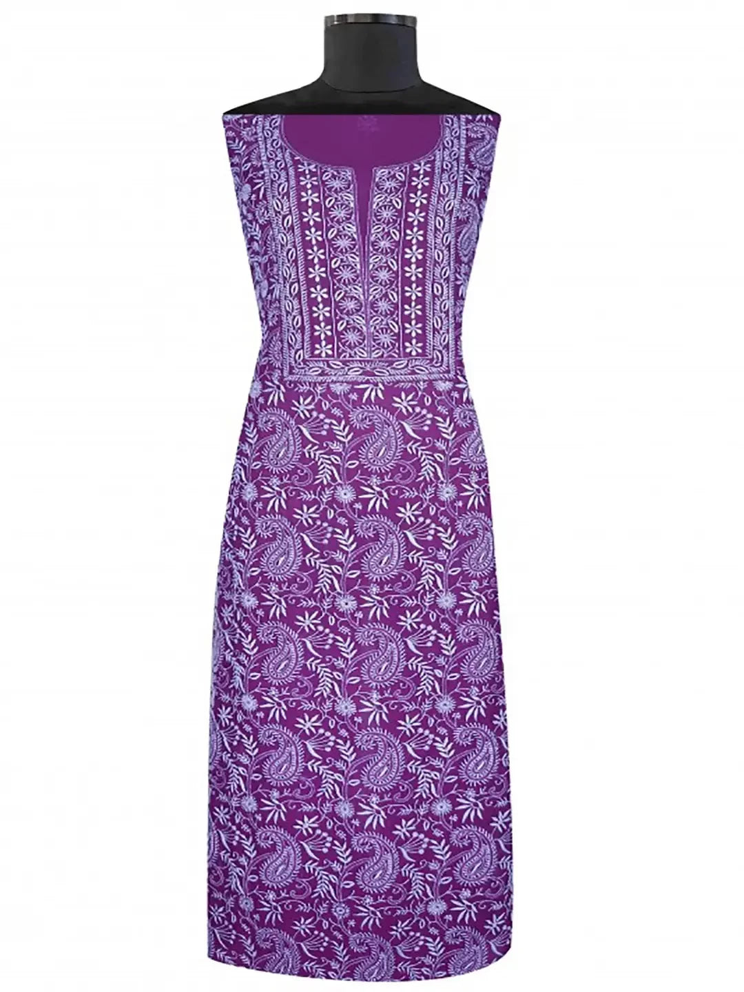 Ada Hand Embroidered Dark Purple Pure Georgette Lucknowi Chikankari Unstitched Kurta Dupatta Set A617163