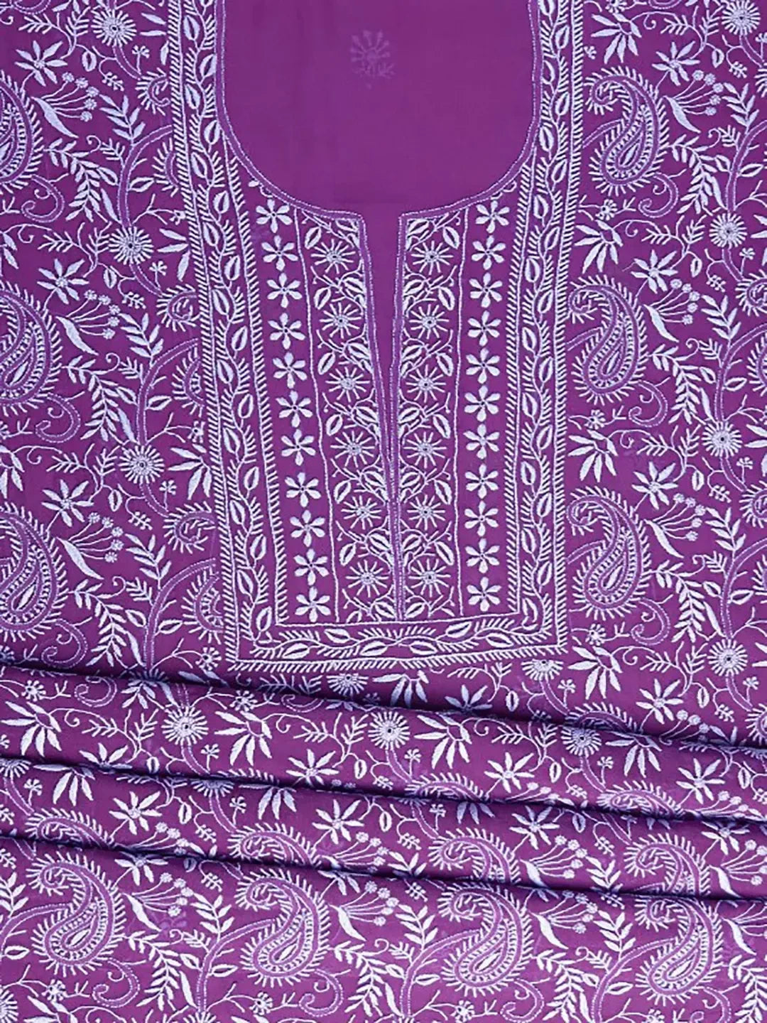 Ada Hand Embroidered Dark Purple Pure Georgette Lucknowi Chikankari Unstitched Kurta Dupatta Set A617163