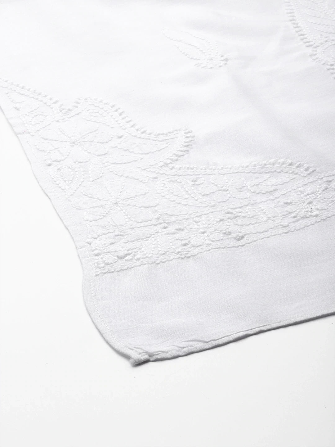 Ada Hand Embroidered White Chanderi Lucknowi Chikankari Dupatta A511211