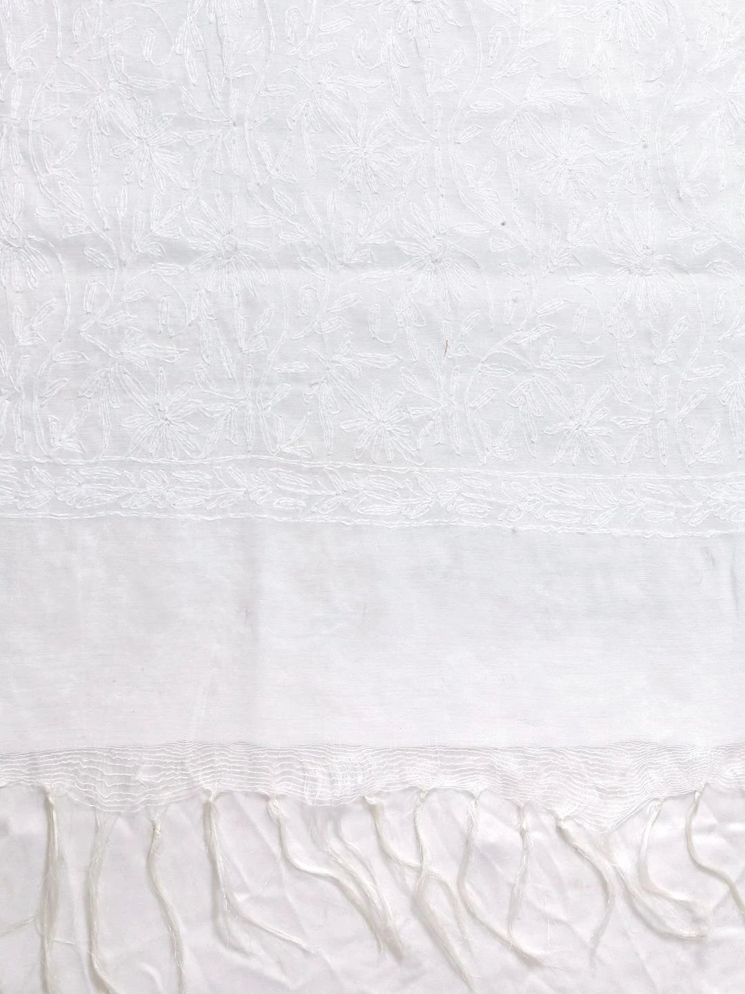 Ada Hand Embroidered White Chanderi Lucknowi Chikankari Dupatta A100271