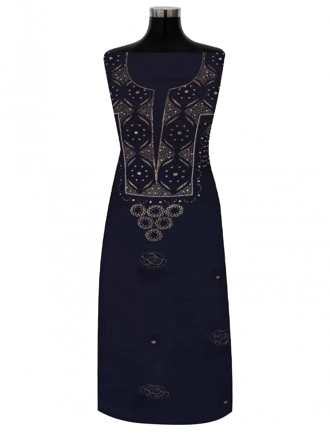 Ada Hand Embroidered Navy Blue Chanderi Lucknowi Chikankari Unstitched Kurta Dupatta Set 01A74880
