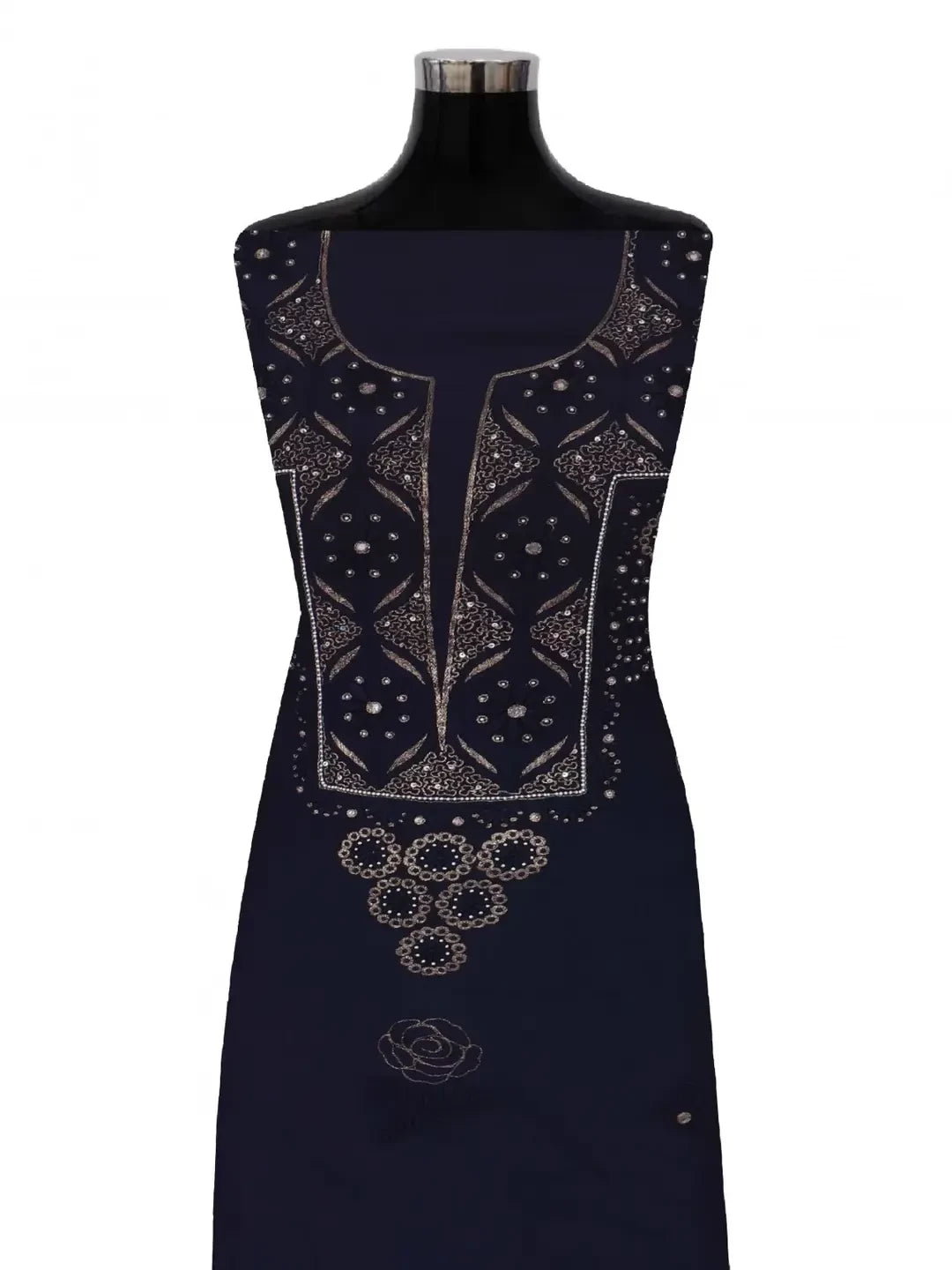 Ada Hand Embroidered Navy Blue Chanderi Lucknowi Chikankari Unstitched Kurta Dupatta Set 01A74880