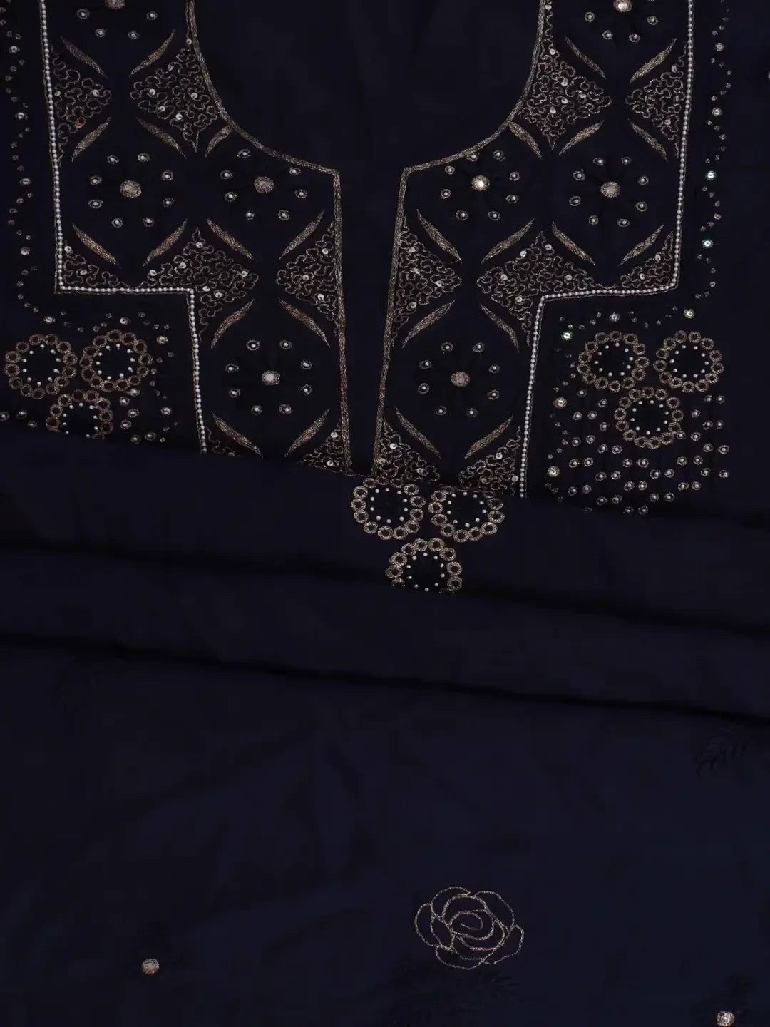 Ada Hand Embroidered Navy Blue Chanderi Lucknowi Chikankari Unstitched Kurta Dupatta Set 01A74880