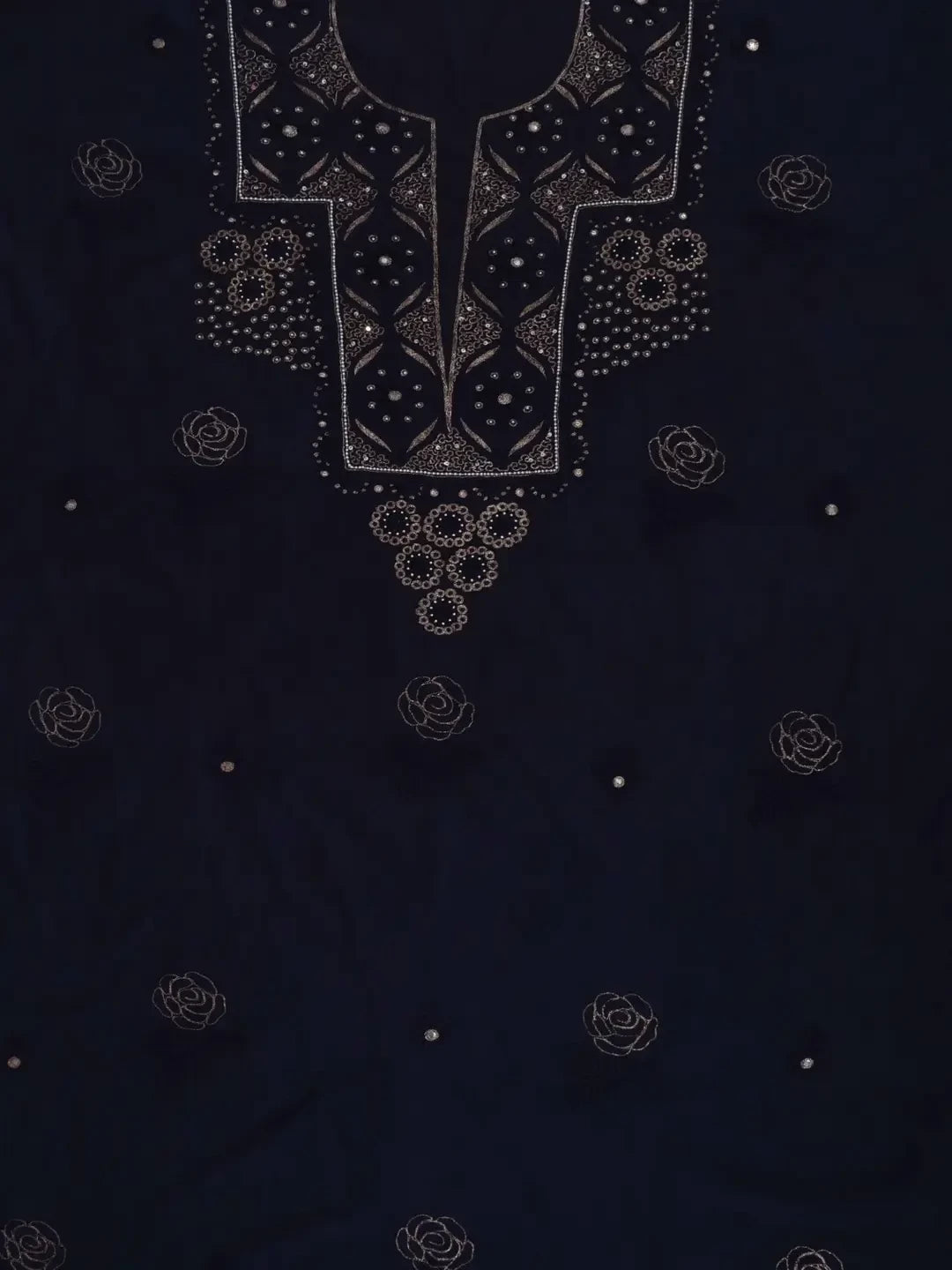 Ada Hand Embroidered Navy Blue Chanderi Lucknowi Chikankari Unstitched Kurta Dupatta Set 01A74880