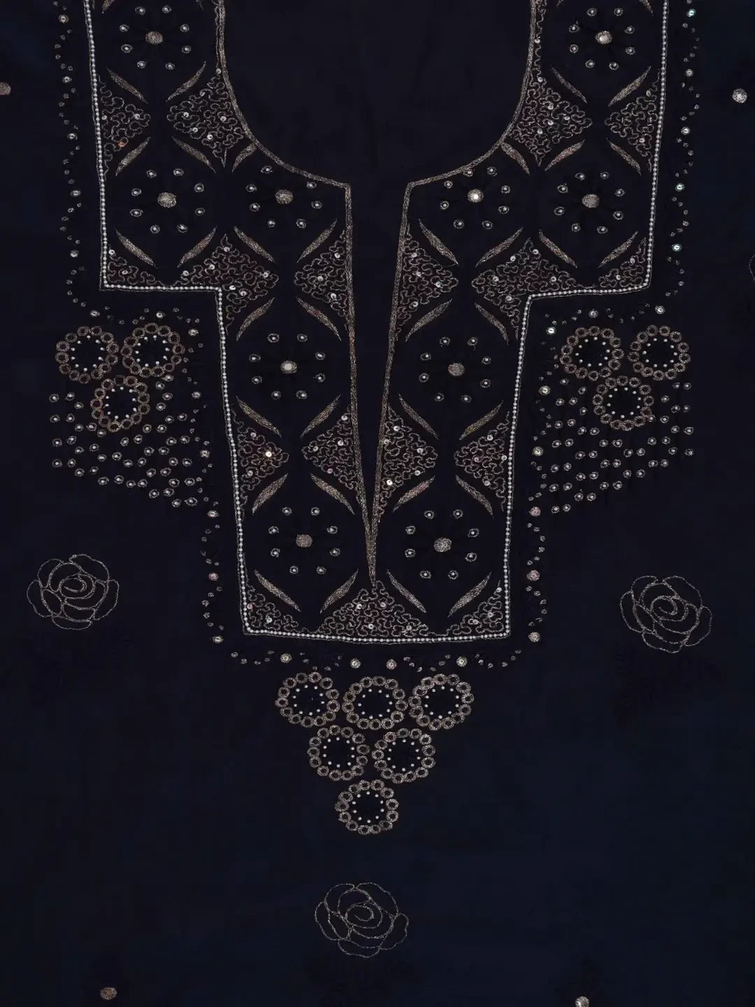 Ada Hand Embroidered Navy Blue Chanderi Lucknowi Chikankari Unstitched Kurta Dupatta Set 01A74880