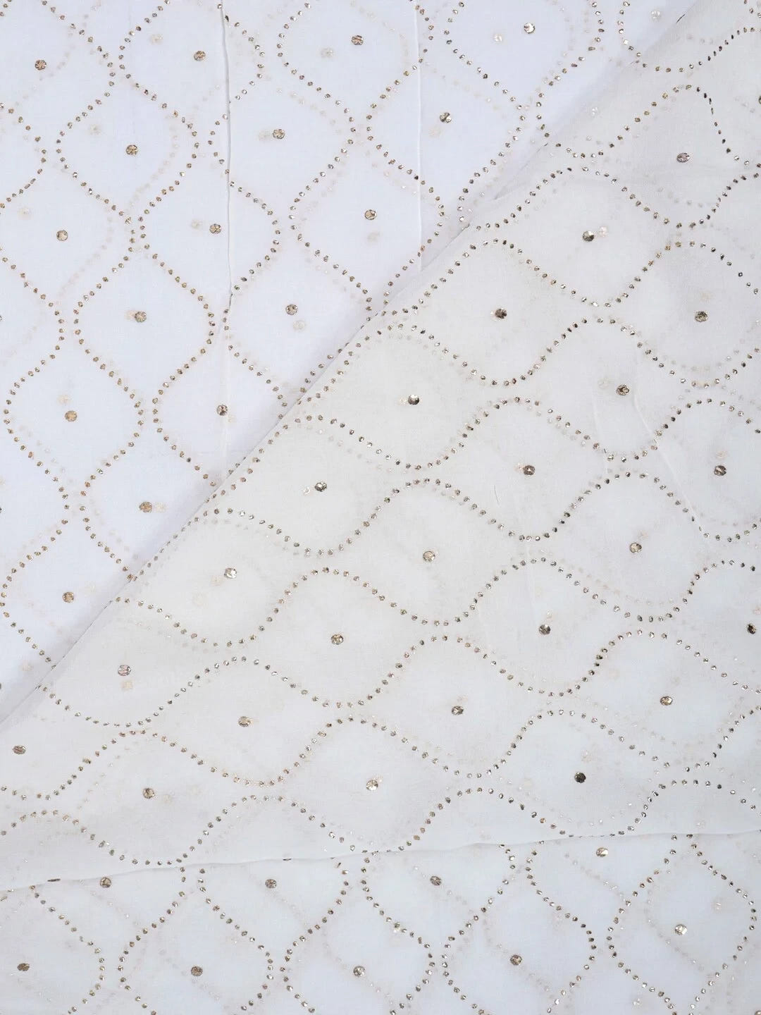 Ada Hand Embroidered White Georgette Lucknowi Chikankari Dupatta With Muqaish Work A583640