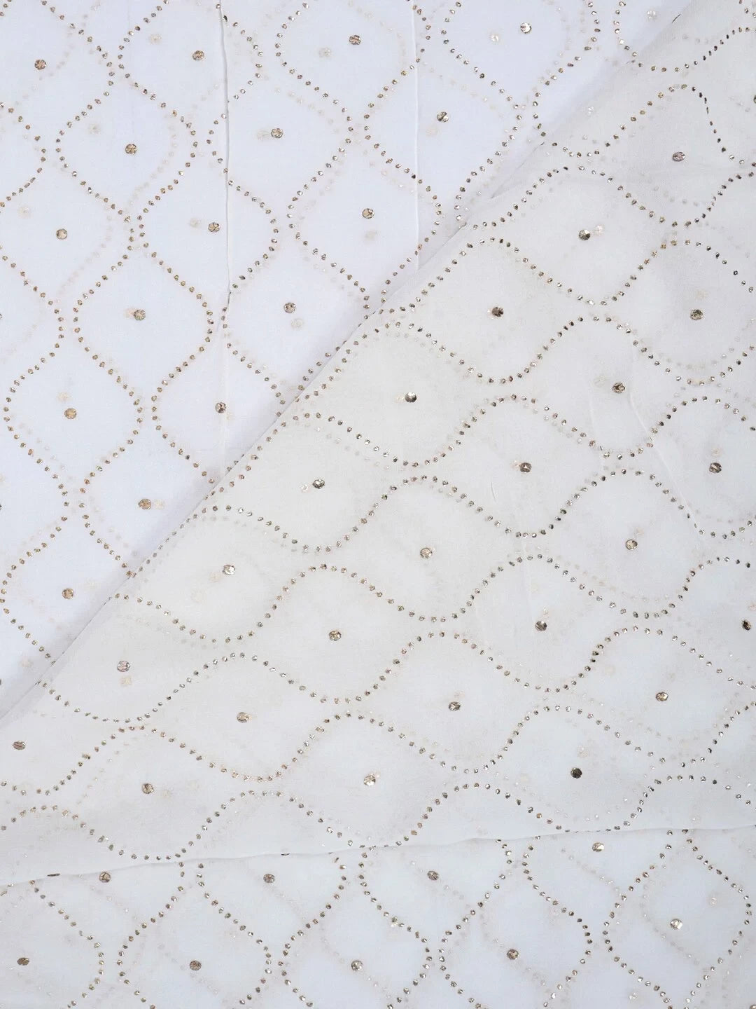 Ada Hand Embroidered White Georgette Lucknowi Chikankari Dupatta With Muqaish Work A583640