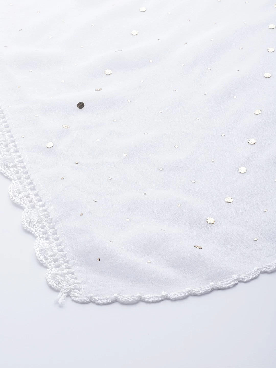 Ada Hand Embroidered White Georgette Lucknowi Chikankari Dupatta With Muqaish Work A511192