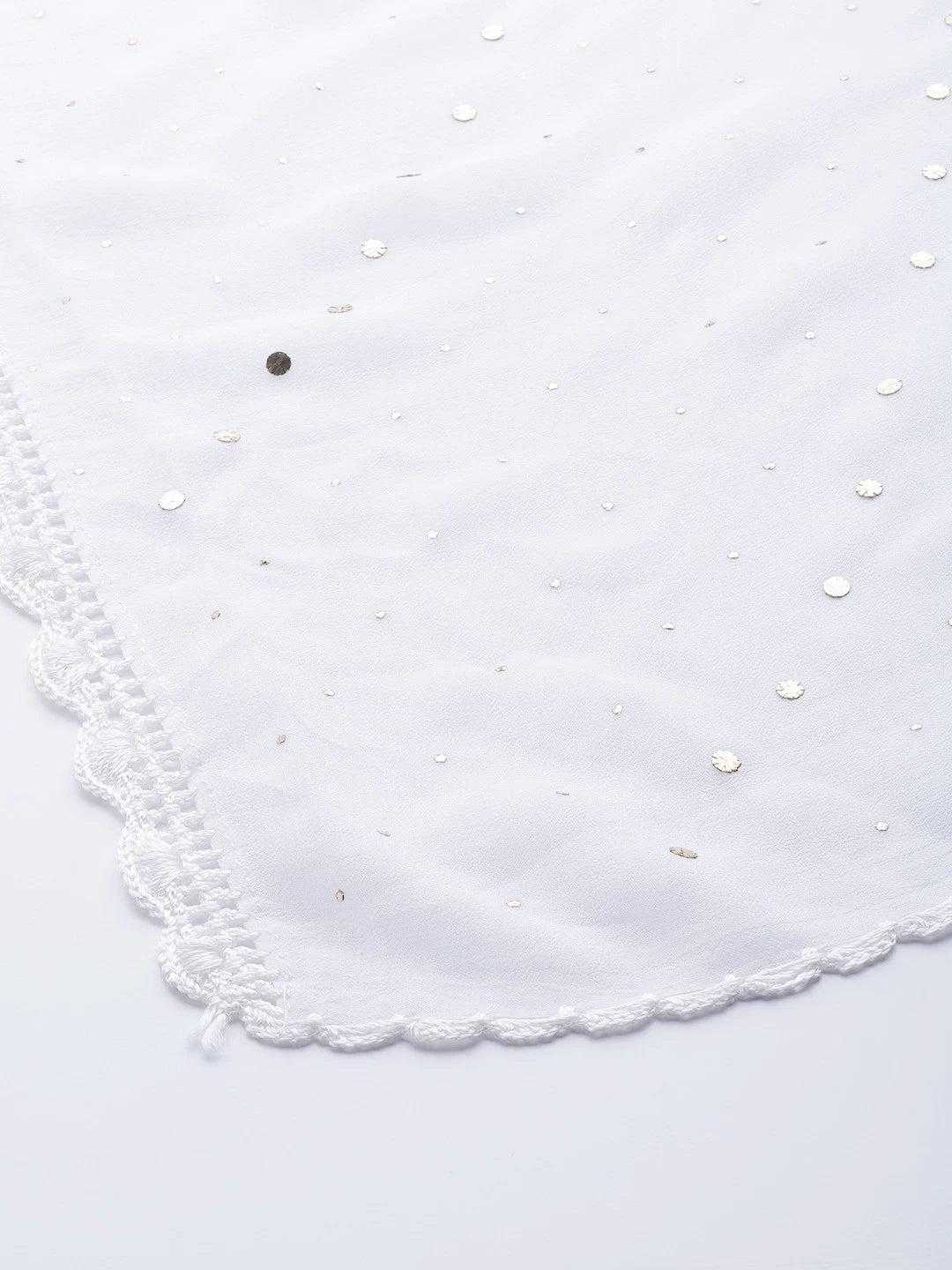 Ada Hand Embroidered White Georgette Lucknowi Chikankari Dupatta With Muqaish Work A511192