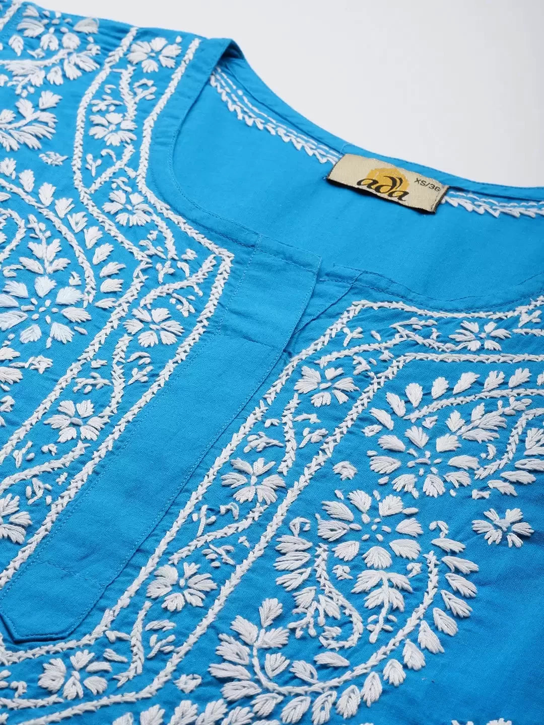 Ada Hand Embroidered Blue Cotton Lucknowi Chikankari Straight Kurti A911283