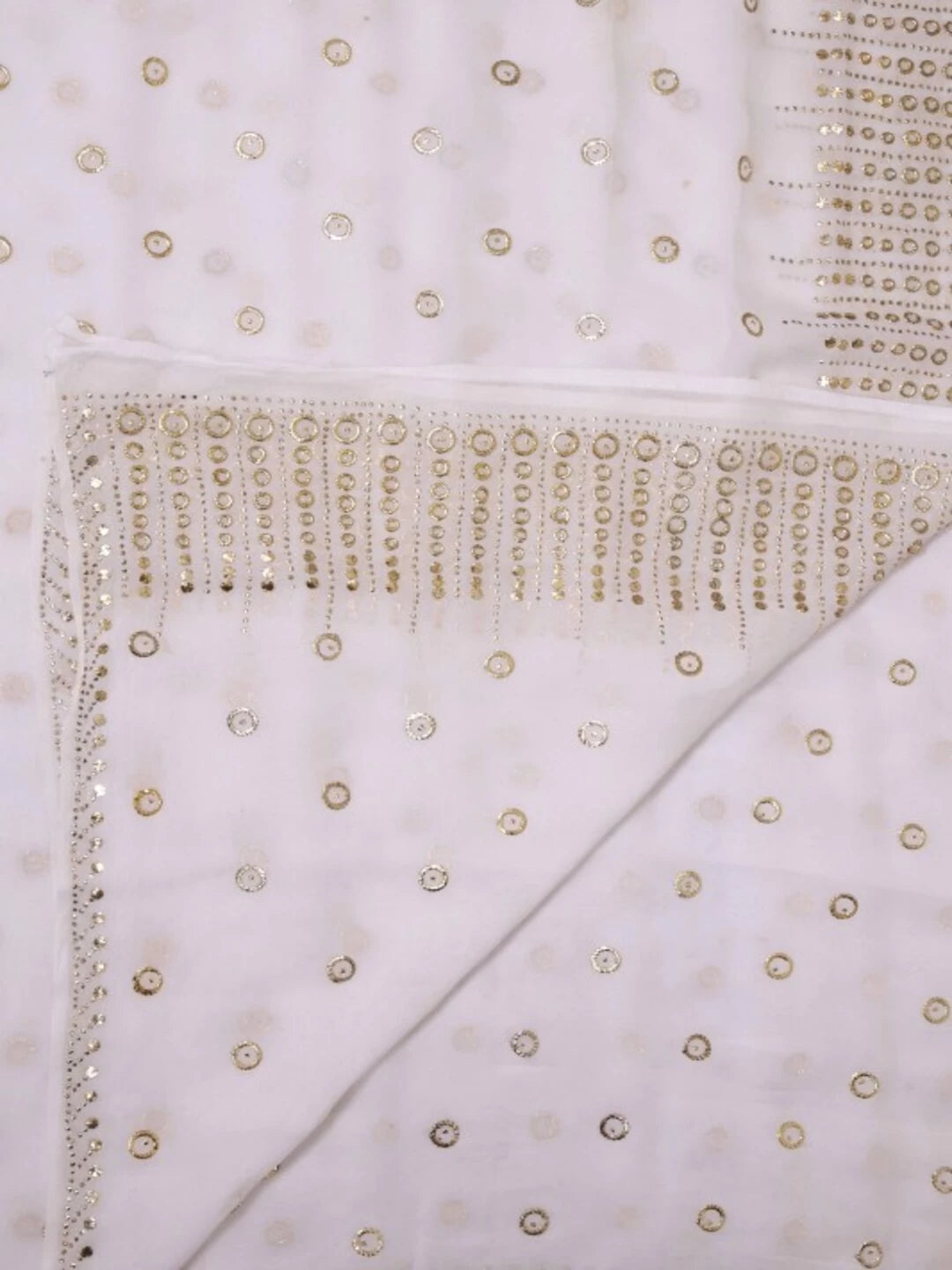 Ada Hand Embroidered White Georgette Lucknowi Chikankari Dupatta with Muqaish Work A581615