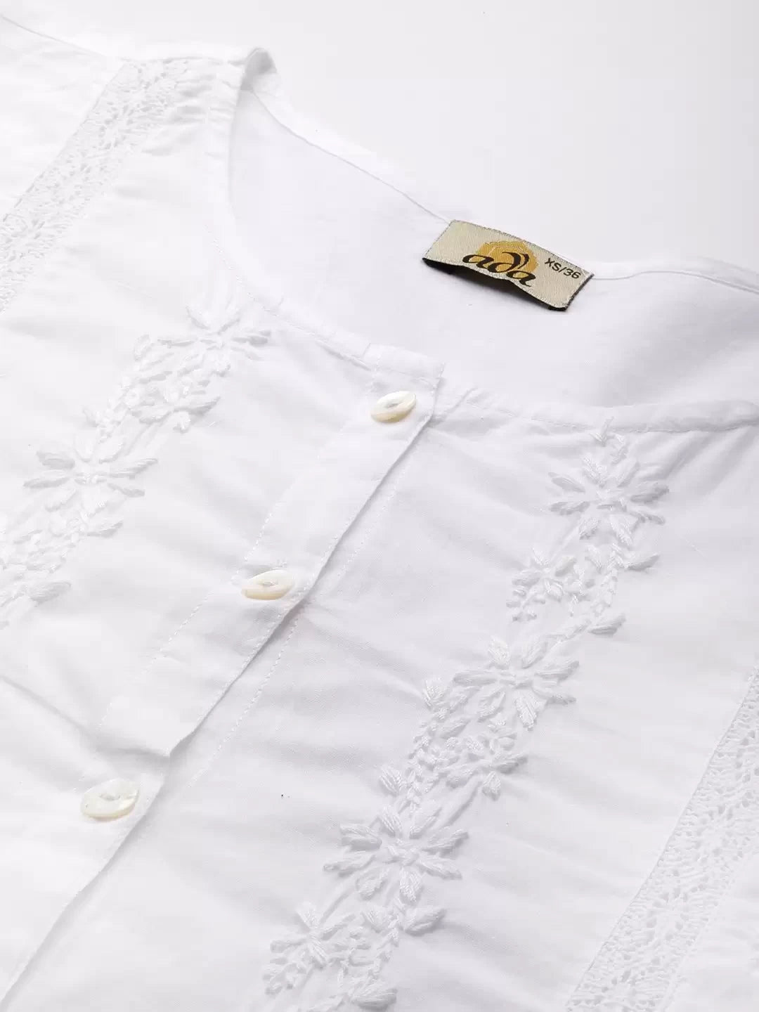 Ada Hand Embroidered White Pure Cotton Lucknowi Chikankari Straight Shirt A911284