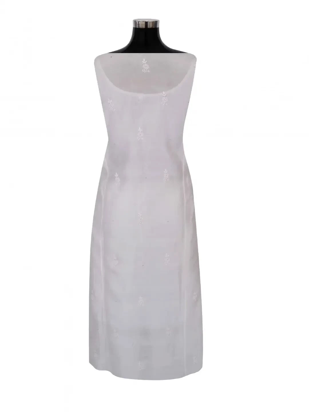 Ada Hand Embroidered White Chanderi Lucknowi Chikankari Semi-Stitched Kurta Dupatta Set With Pearl Work 01A149395