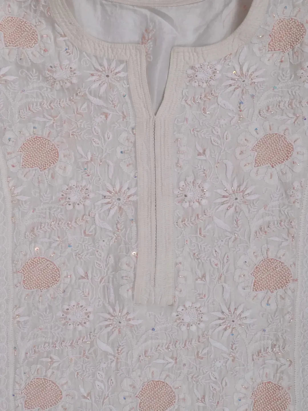 Ada Hand Embroidered White Chanderi Lucknowi Chikankari Semi-Stitched Kurta Dupatta Set With Pearl Work 01A149395