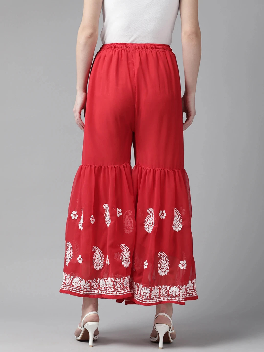 Ada Hand Embroidered Red Georgette Lucknowi Chikankari Palazzo A711161