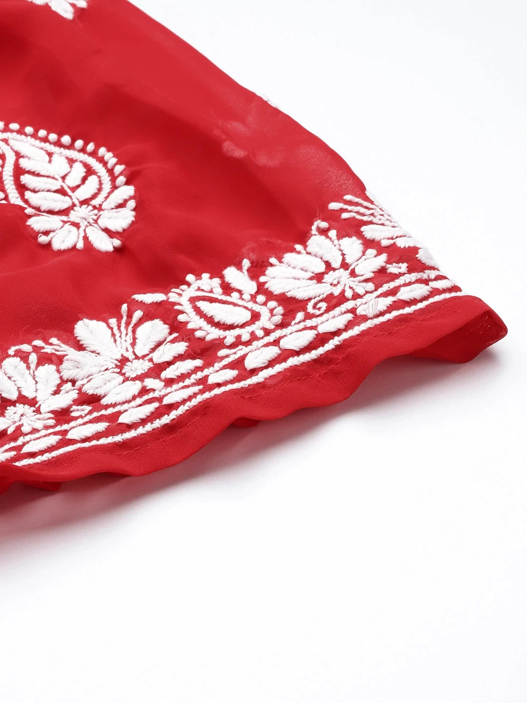 Ada Hand Embroidered Red Georgette Lucknowi Chikankari Palazzo A711161