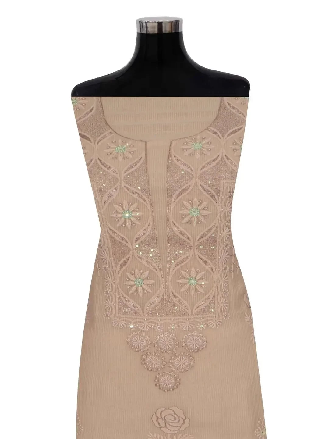 Ada Hand Embroidered Fawn Kota Lucknowi Chikankari Unstitched Kurta Dupatta Set Zari Work 01A74881
