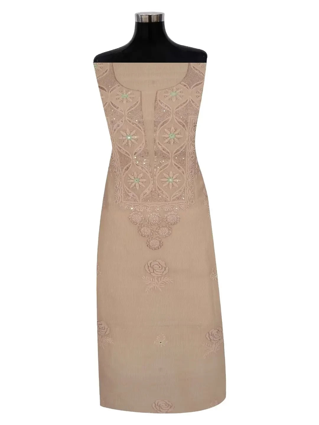 Ada Hand Embroidered Fawn Kota Lucknowi Chikankari Unstitched Kurta Dupatta Set Zari Work 01A74881