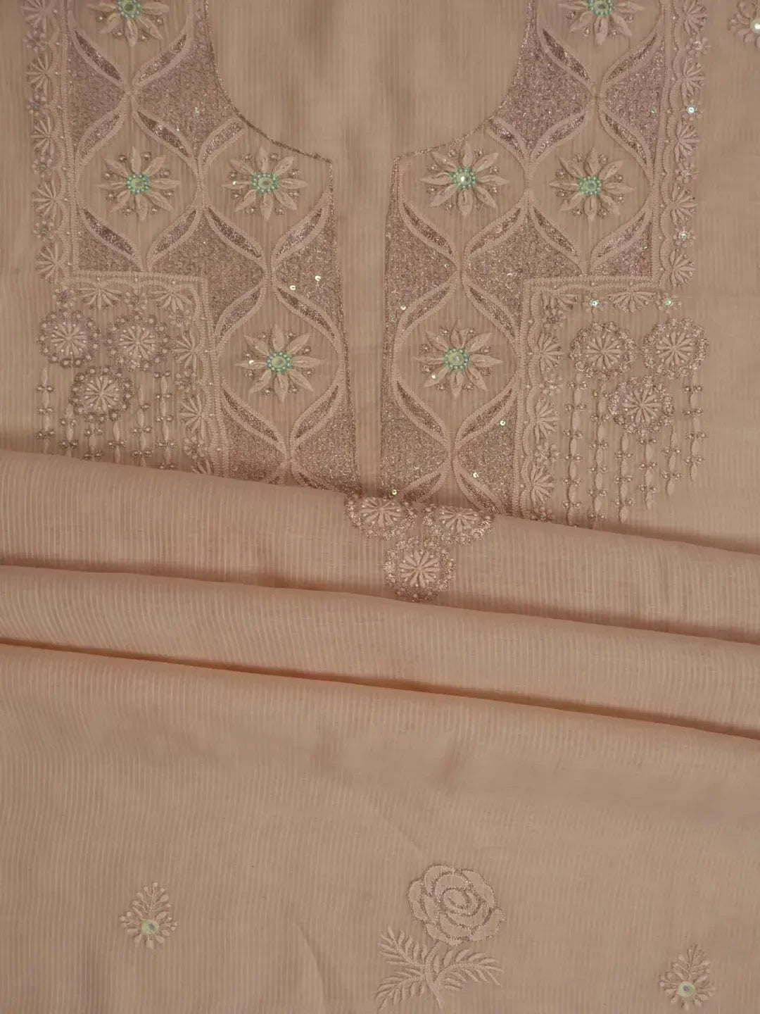 Ada Hand Embroidered Fawn Kota Lucknowi Chikankari Unstitched Kurta Dupatta Set Zari Work 01A74881