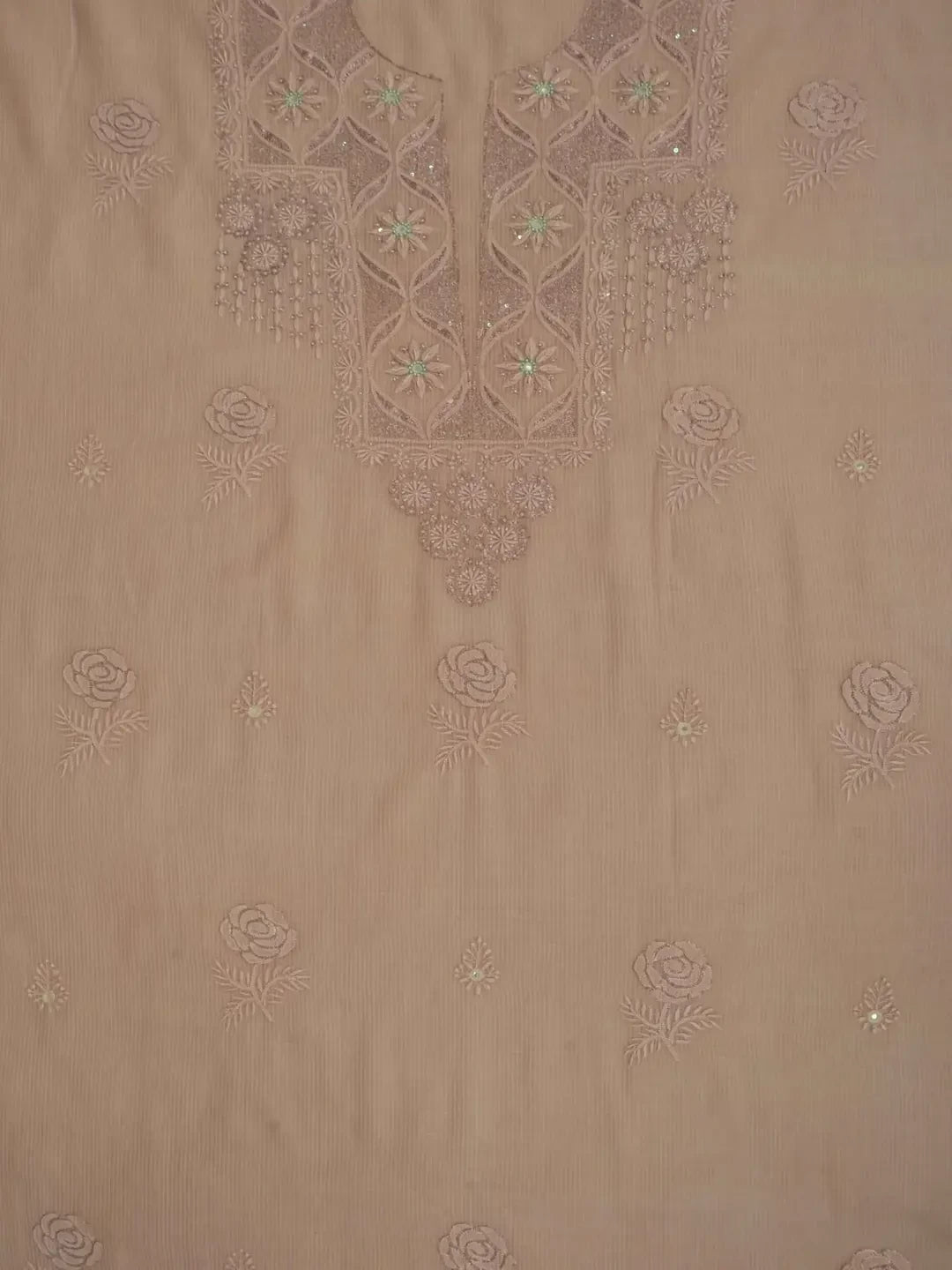 Ada Hand Embroidered Fawn Kota Lucknowi Chikankari Unstitched Kurta Dupatta Set Zari Work 01A74881