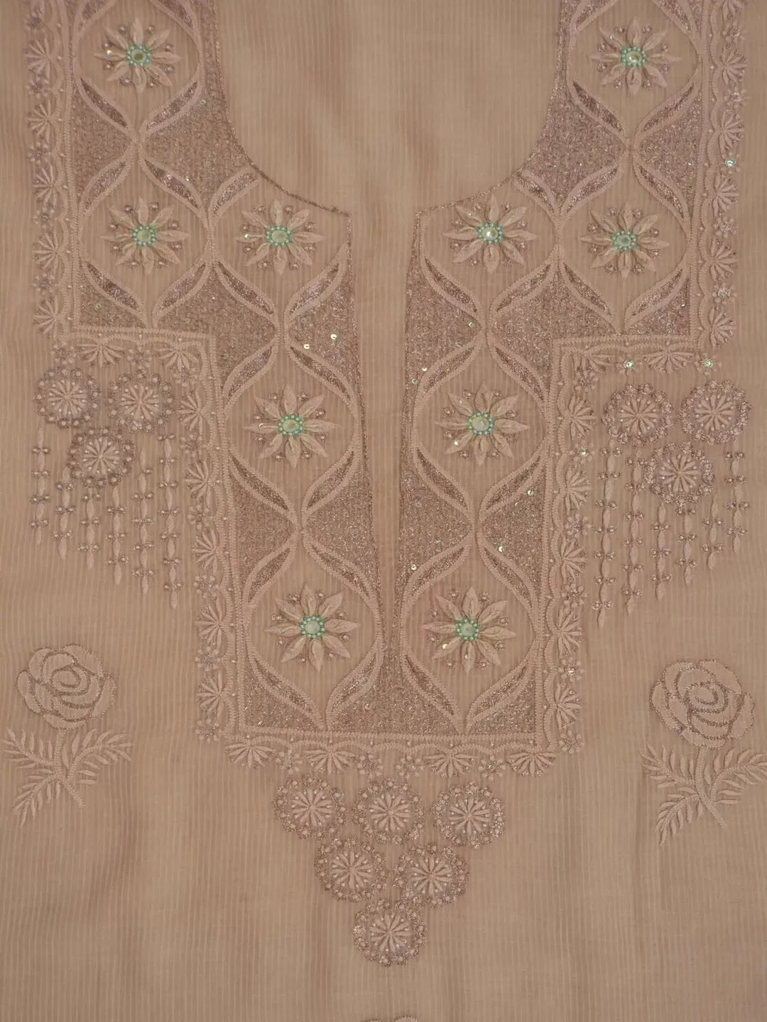Ada Hand Embroidered Fawn Kota Lucknowi Chikankari Unstitched Kurta Dupatta Set Zari Work 01A74881