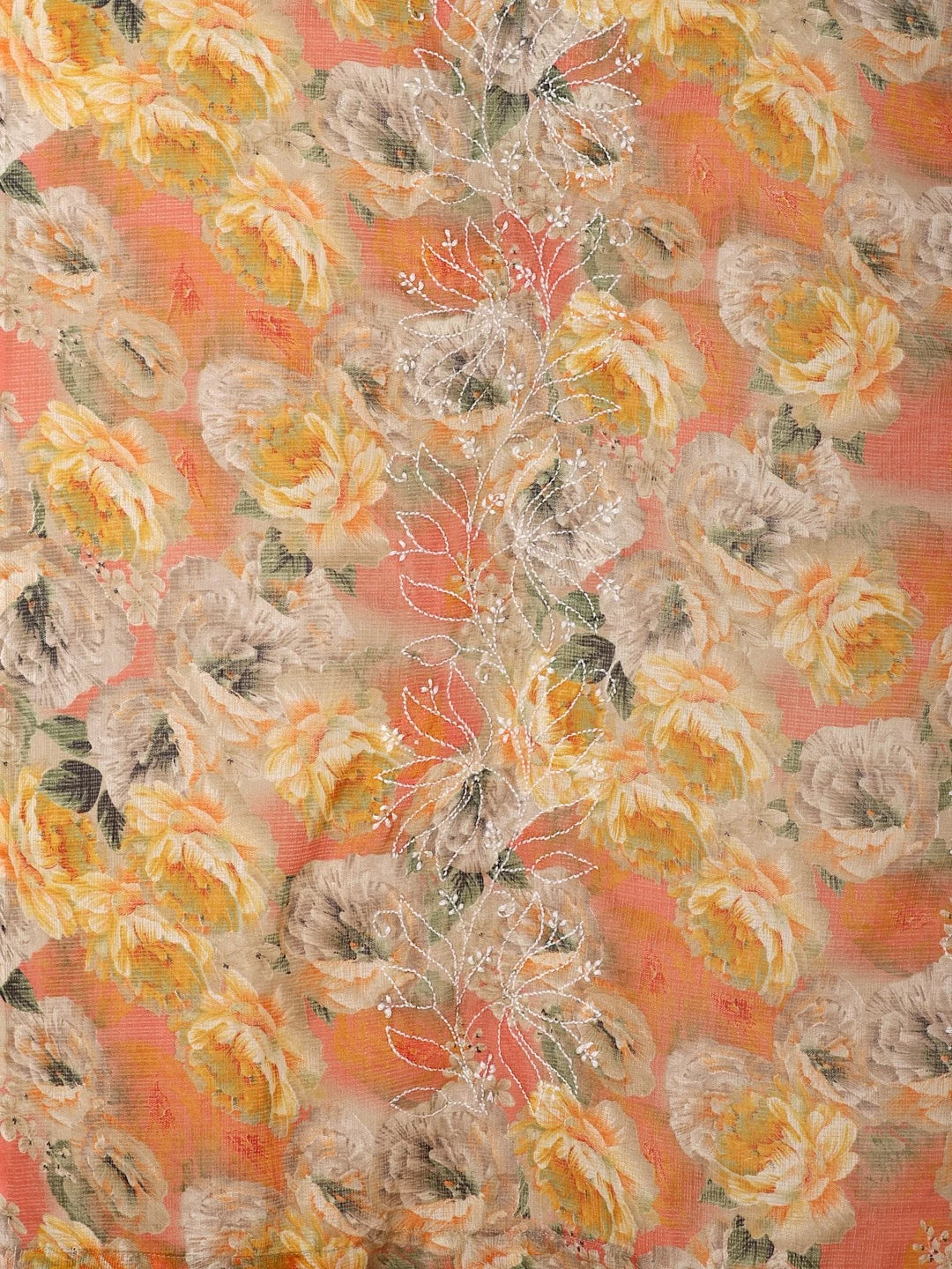 Ada Hand Embroidered Orange & Fawn Kota Lucknow Chikankari Dupatta A100447