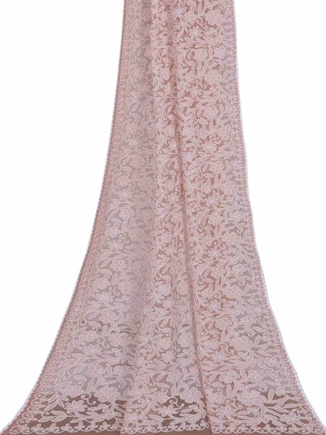 Ada Hand Embroidered Fawn Net Lucknowi Chikankari Dupatta A478795