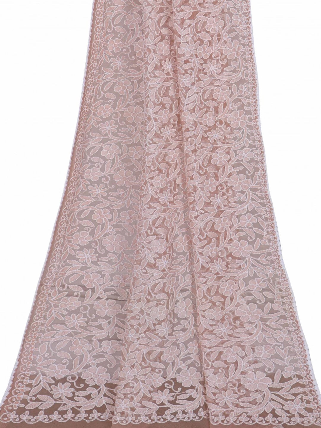 Ada Hand Embroidered Fawn Net Lucknowi Chikankari Dupatta A478795
