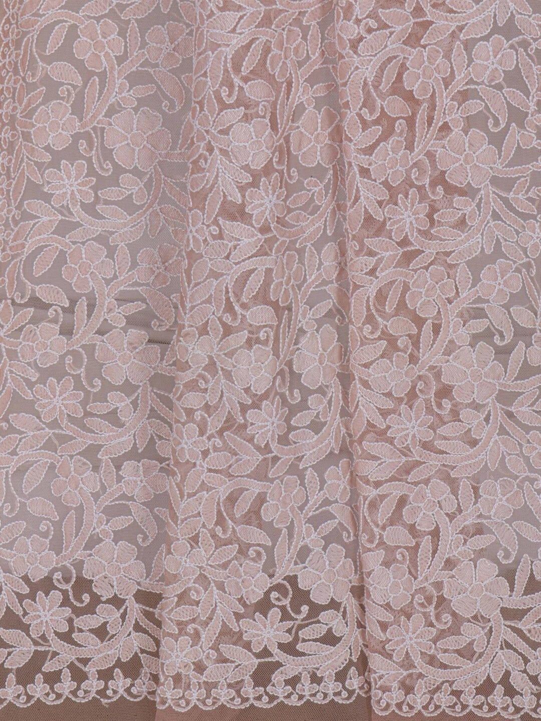 Ada Hand Embroidered Fawn Net Lucknowi Chikankari Dupatta A478795