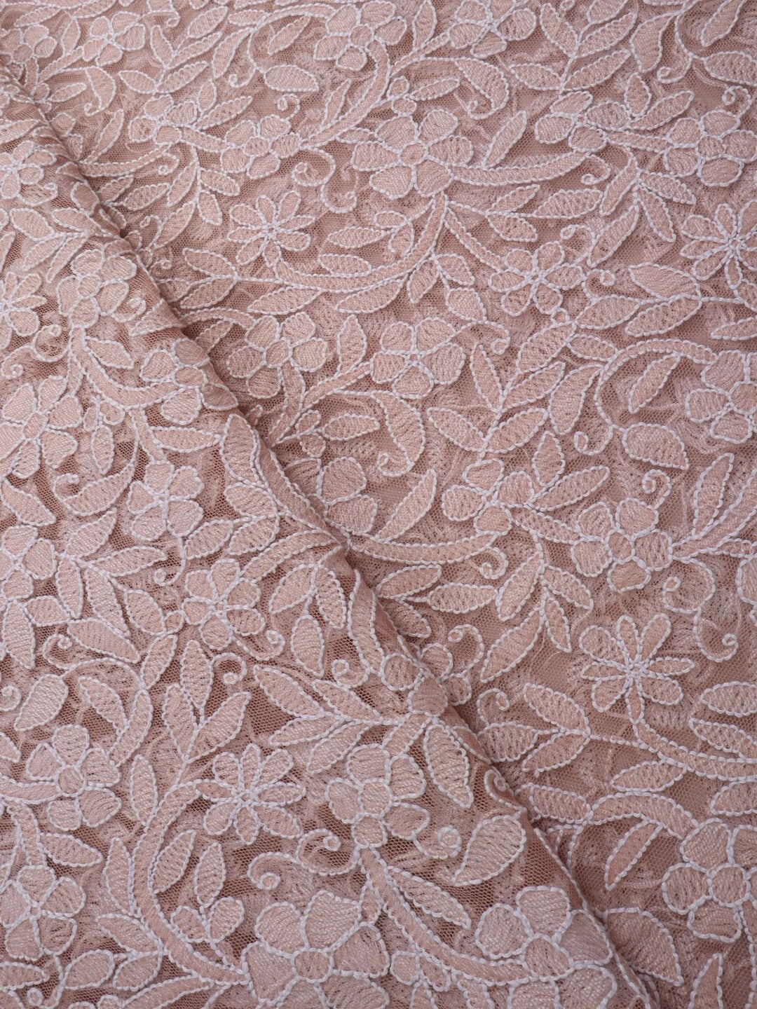 Ada Hand Embroidered Fawn Net Lucknowi Chikankari Dupatta A478795