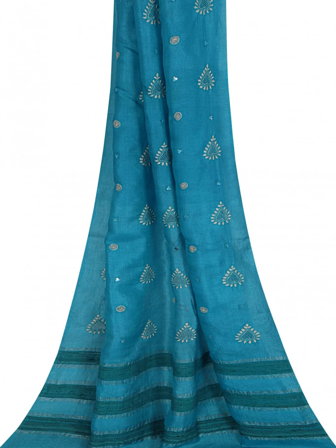 Ada Hand Embroidered Blue Silk Lucknowi Chikankari Dupatta 01A145517