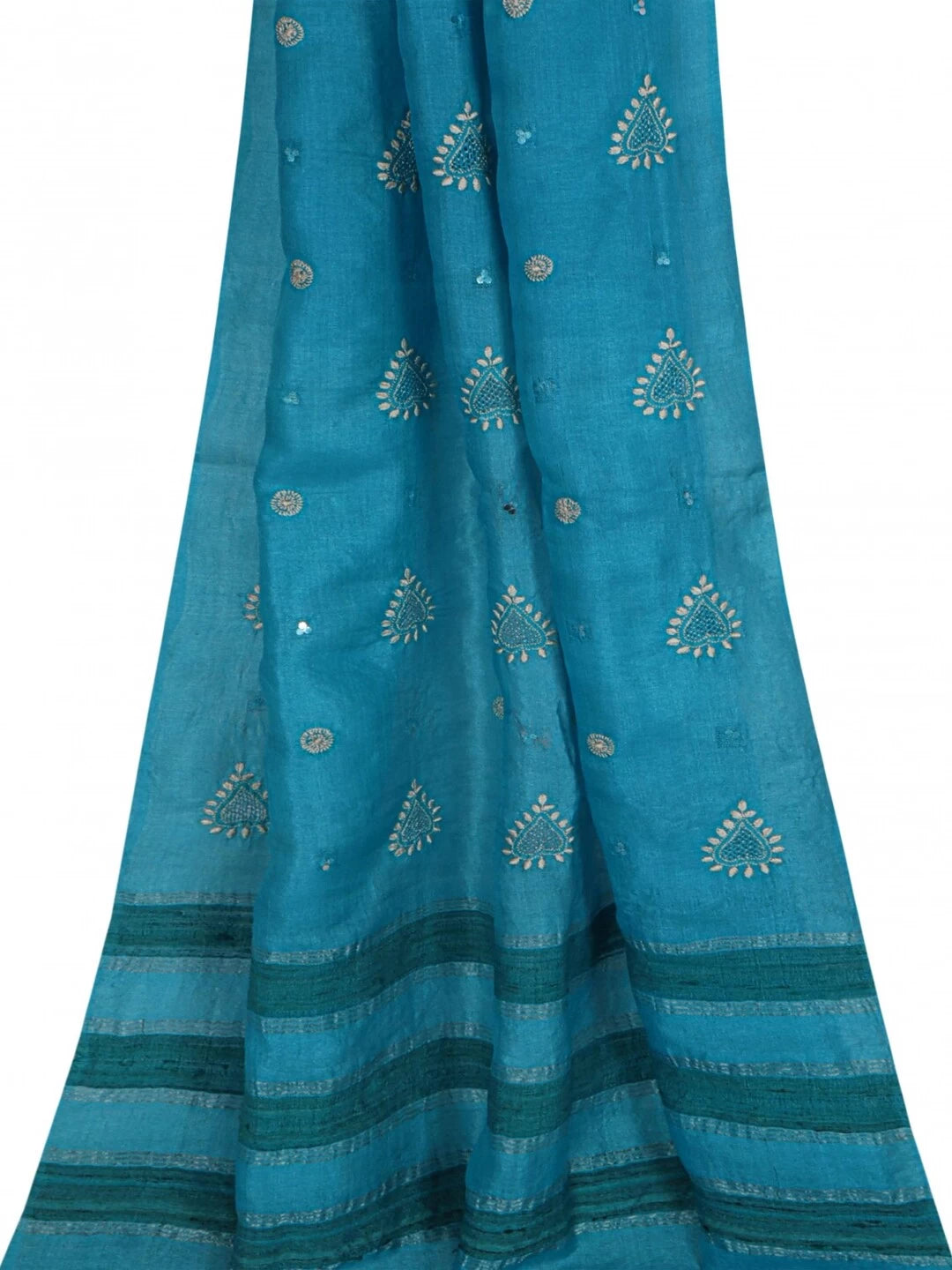 Ada Hand Embroidered Blue Silk Lucknowi Chikankari Dupatta 01A145517