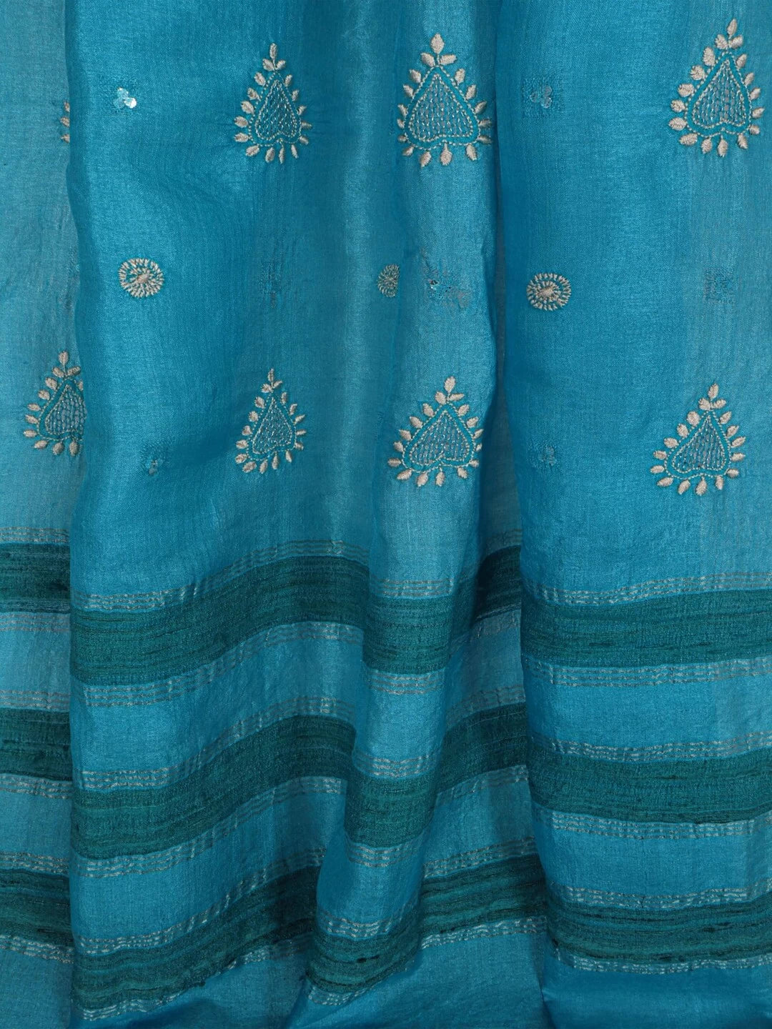 Ada Hand Embroidered Blue Silk Lucknowi Chikankari Dupatta 01A145517