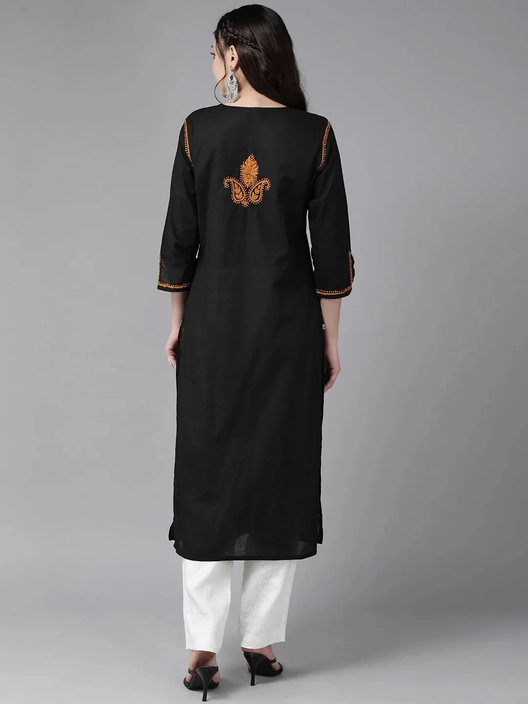 Ada Hand Embroidered Black Cotton Lucknowi Chikankari Straight Kurta A411437