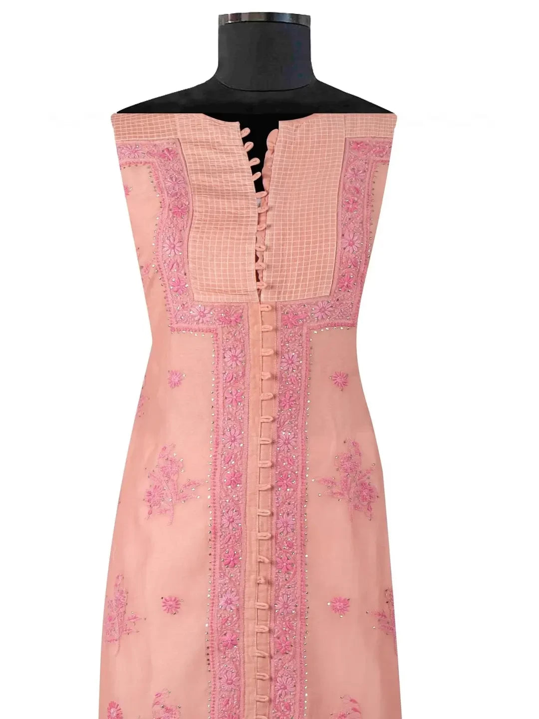 Ada Hand Embroidered Peach Chanderi Lucknowi Chikankari Semi-stitched Kurta Dupatta Set With Muqaish Work A351003