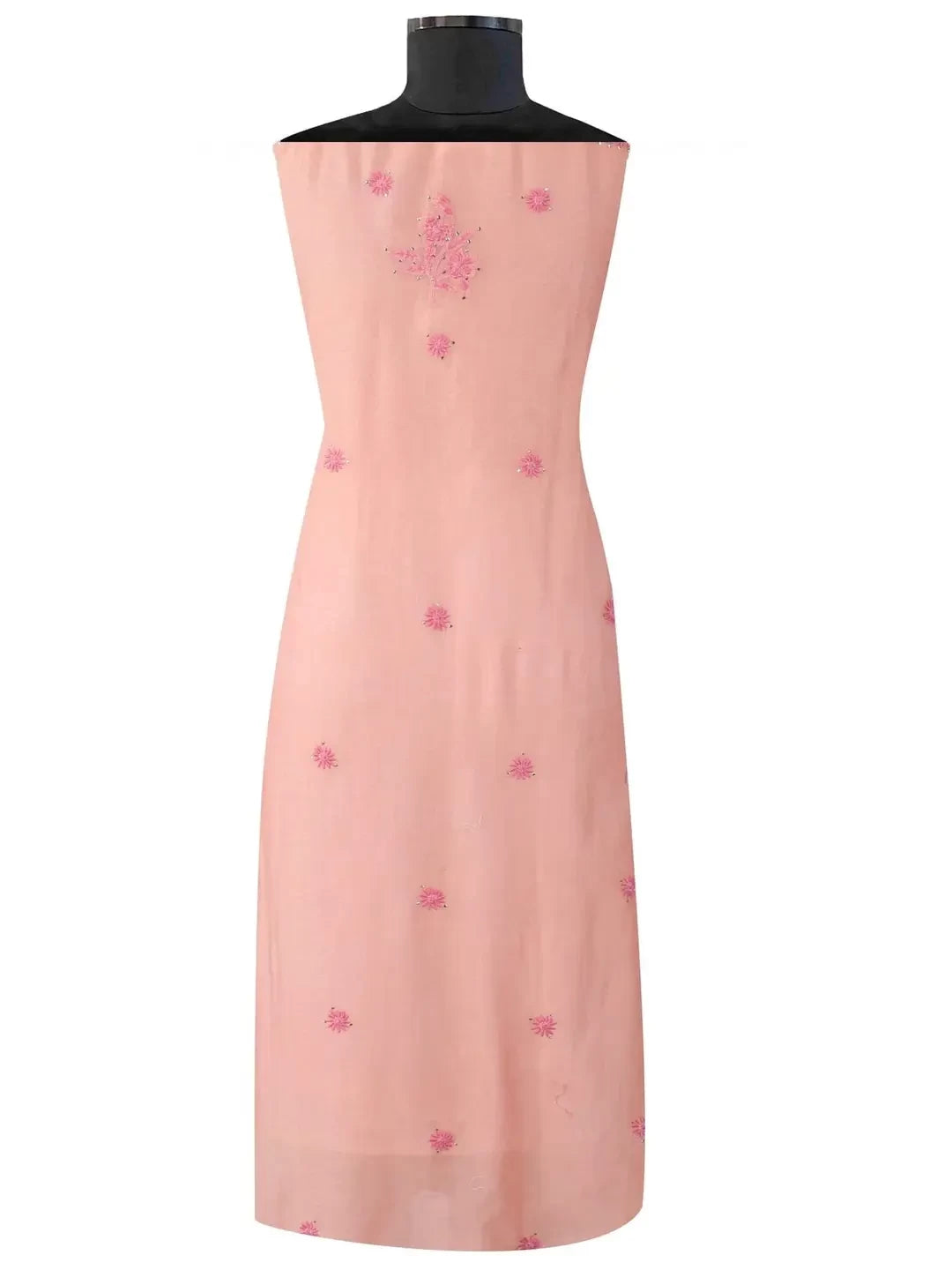 Ada Hand Embroidered Peach Chanderi Lucknowi Chikankari Semi-stitched Kurta Dupatta Set With Muqaish Work A351003