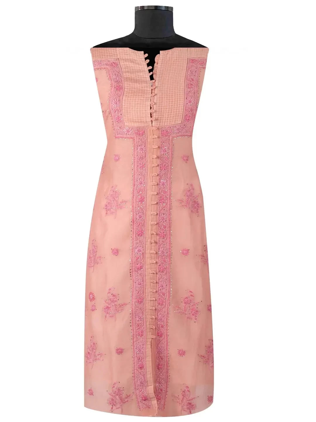 Ada Hand Embroidered Peach Chanderi Lucknowi Chikankari Semi-stitched Kurta Dupatta Set With Muqaish Work A351003