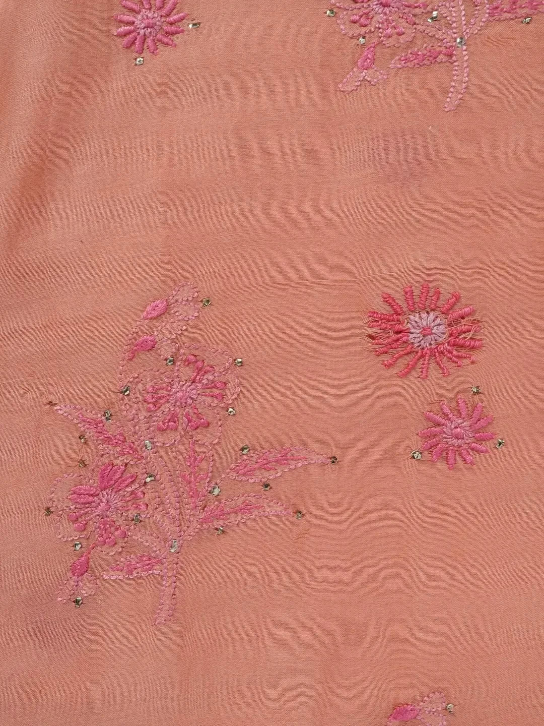 Ada Hand Embroidered Peach Chanderi Lucknowi Chikankari Semi-stitched Kurta Dupatta Set With Muqaish Work A351003