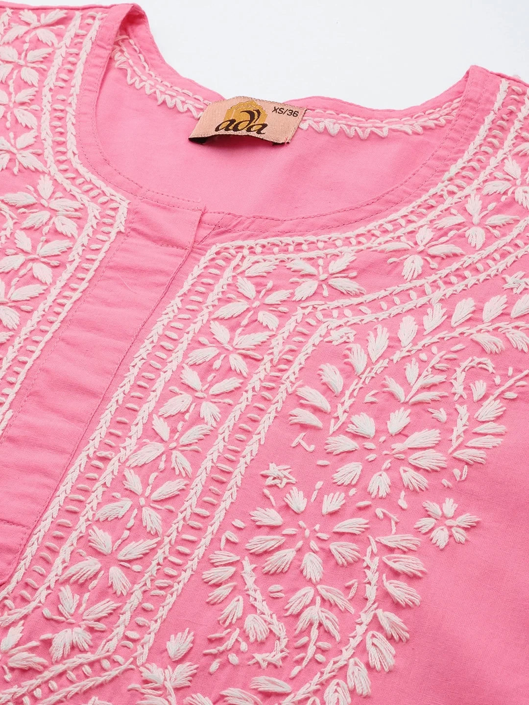 Ada Hand Embroidered Pink Cotton Lucknowi Chikankari Straight Kurta A411438