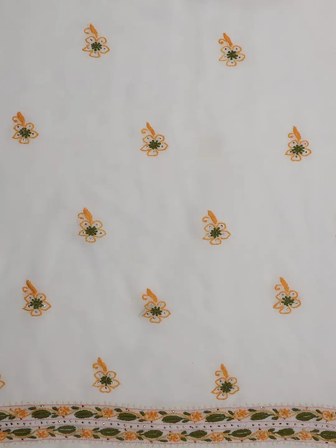 Ada Hand Embroidered White Pure Georgette Lucknowi Chikankari Unstitched Kurta Dupatta Set With Muqaish Work A423522