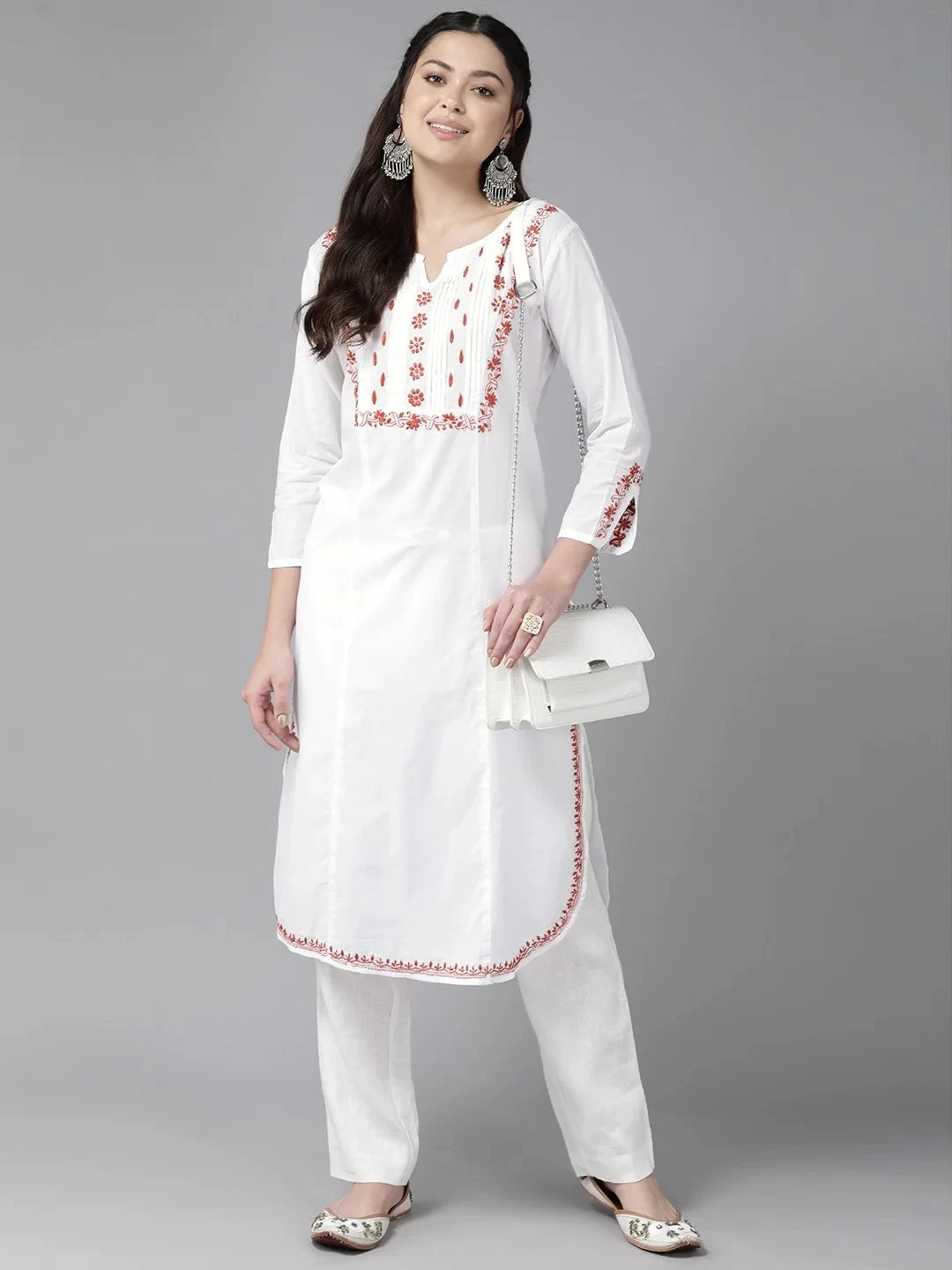 Ada Hand Embroidered White Cotton Lucknowi Chikankari Straight Kurta A411455