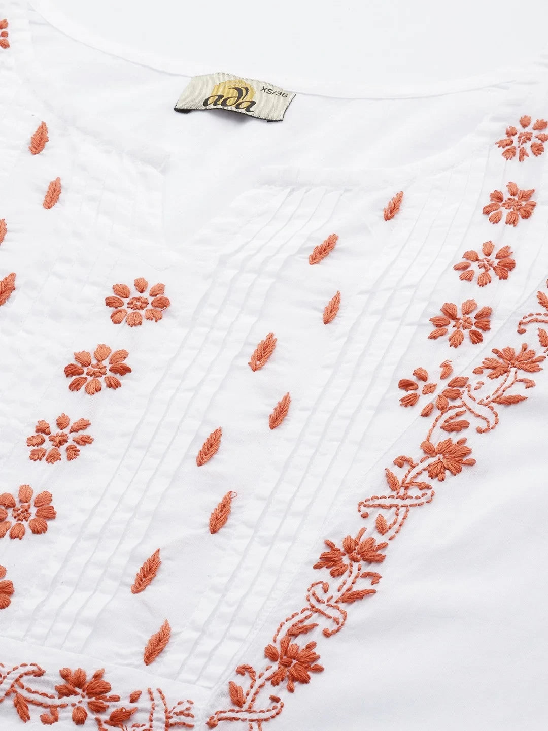 Ada Hand Embroidered White Cotton Lucknowi Chikankari Straight Kurta A411455