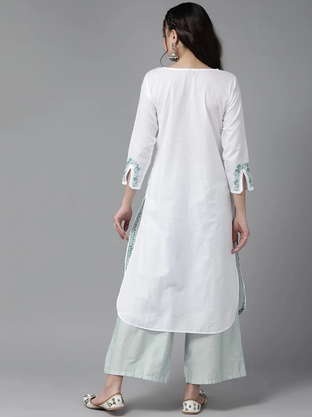 Ada Hand Embroidered White Cotton Lucknowi Chikankari Straight Kurta A411460