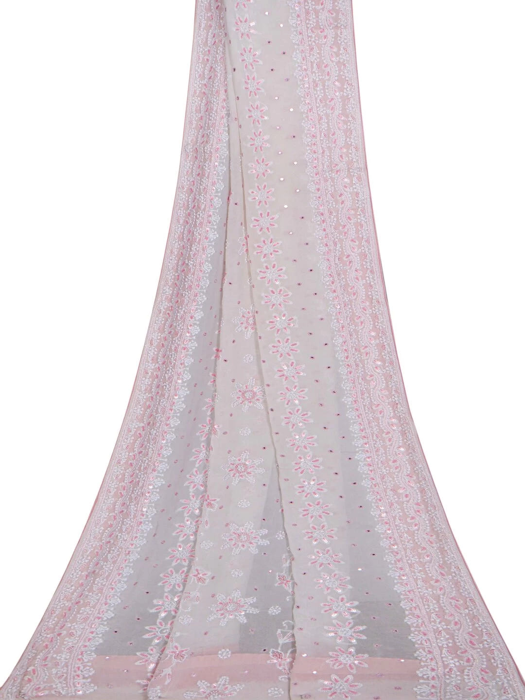 Ada Hand Embroidered Cream Pure Georgette Lucknowi Chikankari Dupatta With Sequinned Work A94888