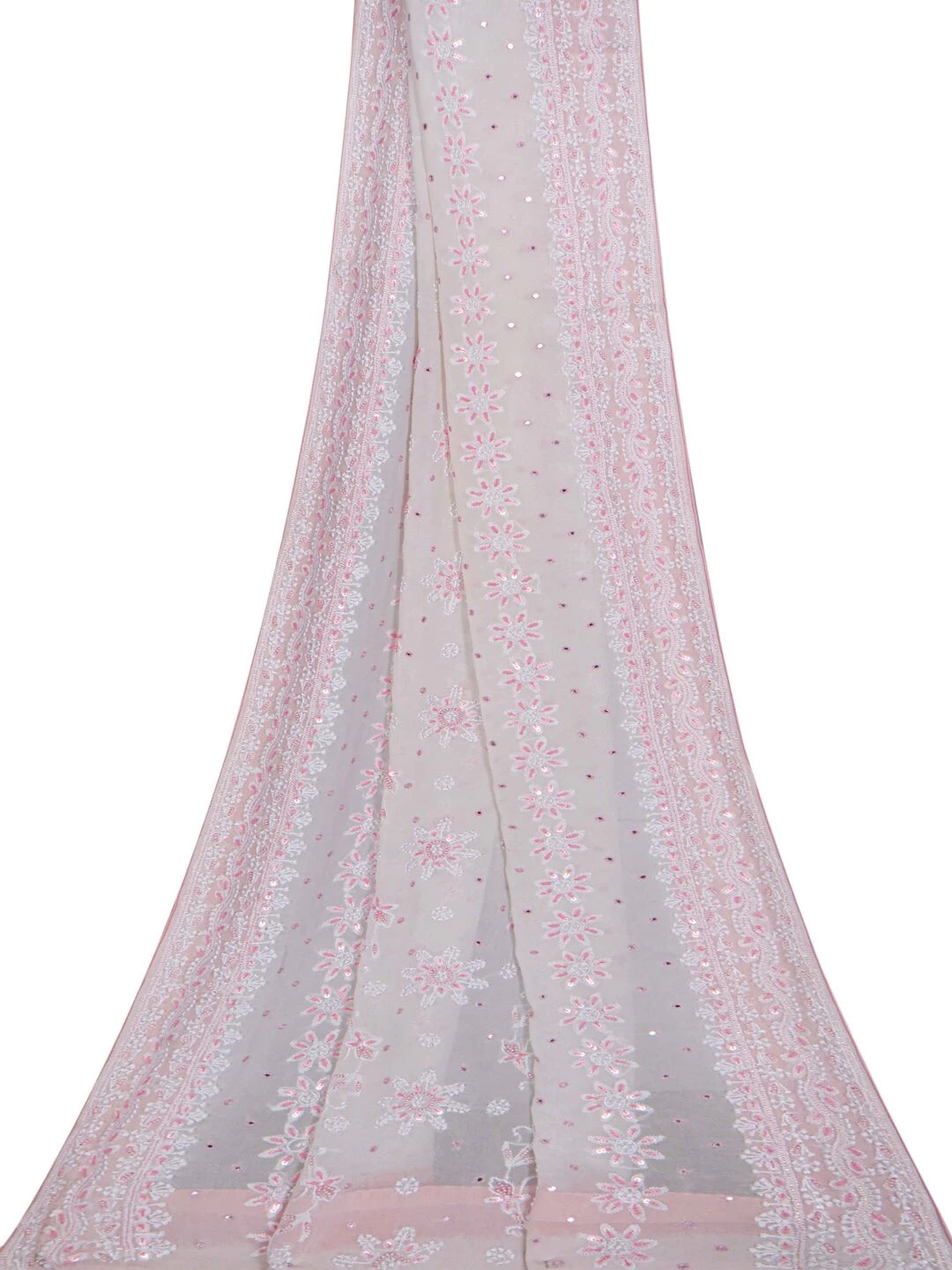 Ada Hand Embroidered Cream Pure Georgette Lucknowi Chikankari Dupatta With Sequinned Work A94888