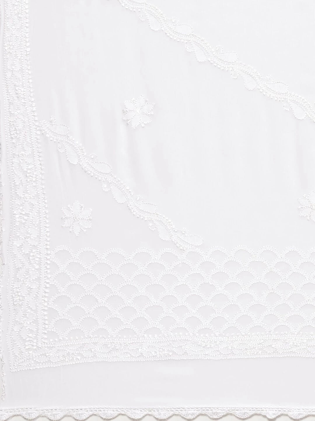 Ada Hand Embroidered White Georgette Lucknowi Chikankari Dupatta A511126