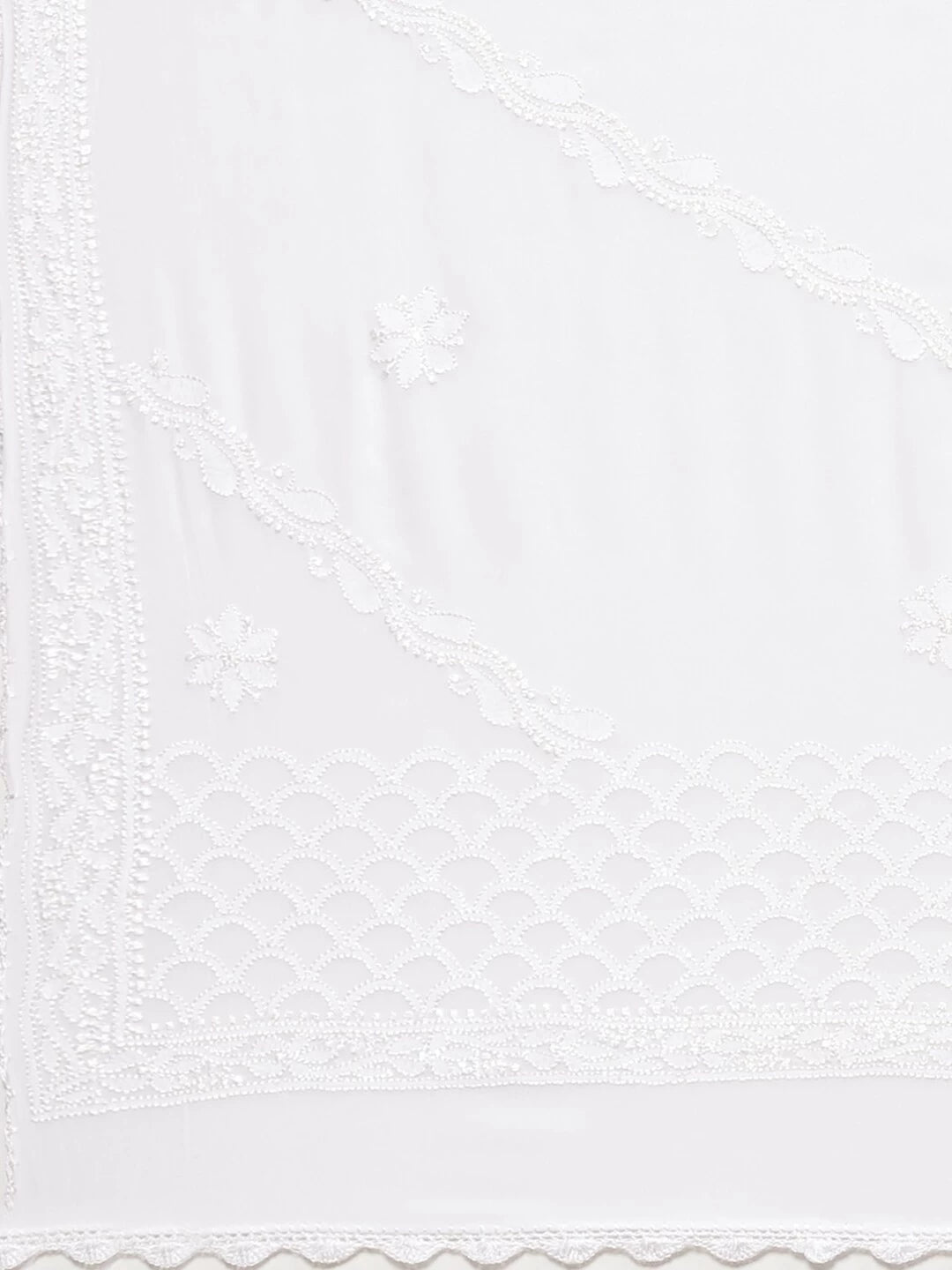Ada Hand Embroidered White Georgette Lucknowi Chikankari Dupatta A511126