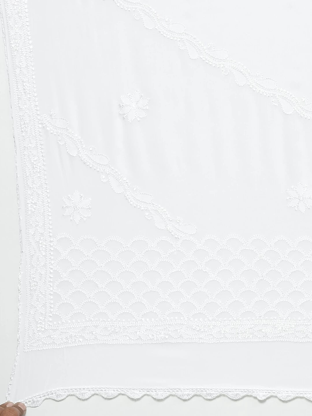 Ada Hand Embroidered White Georgette Lucknowi Chikankari Dupatta A511126