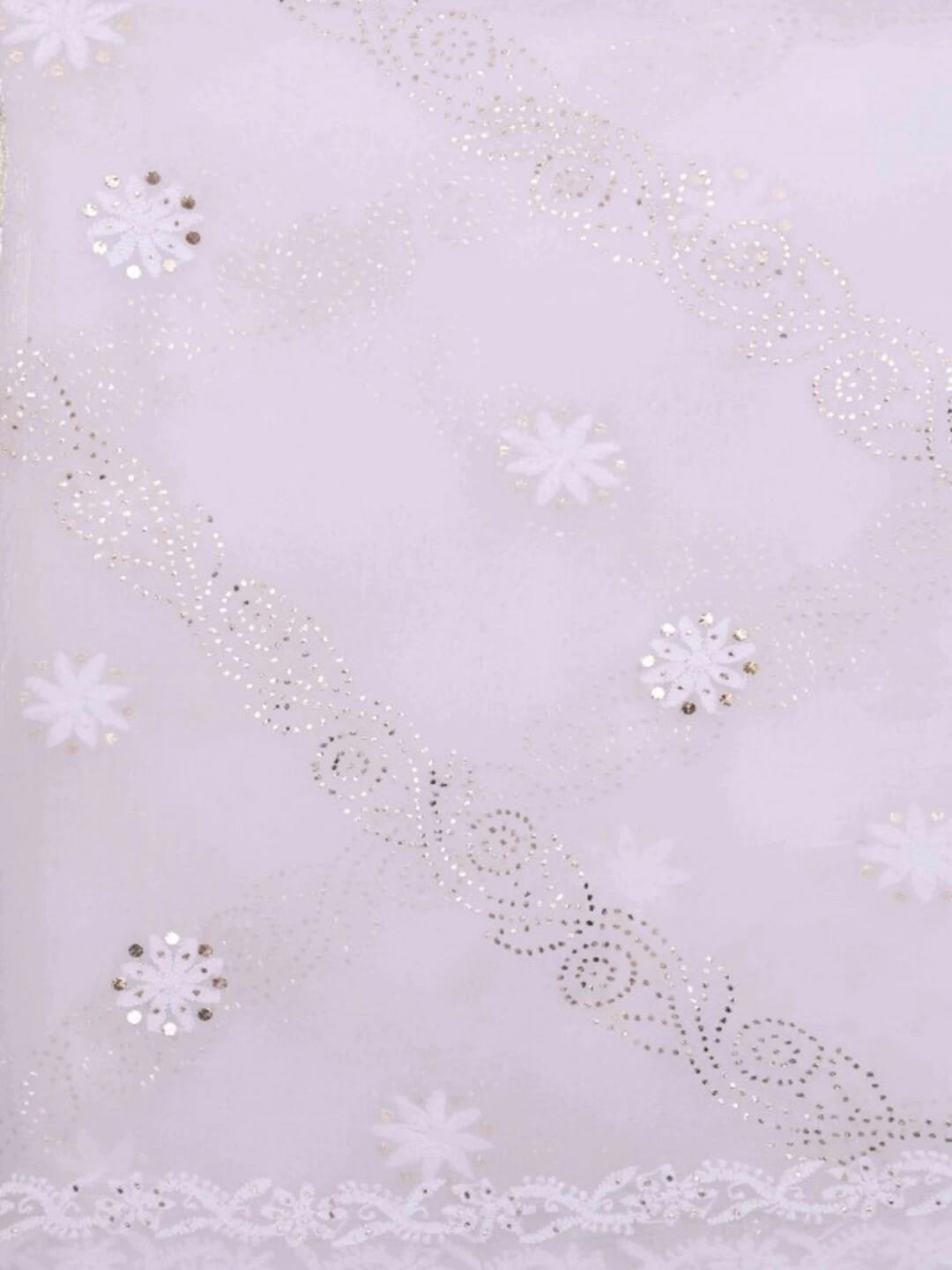 Ada Hand Embroidered White Chiffon Lucknowi Chikankari Dupatta With Muqaish Work A525510