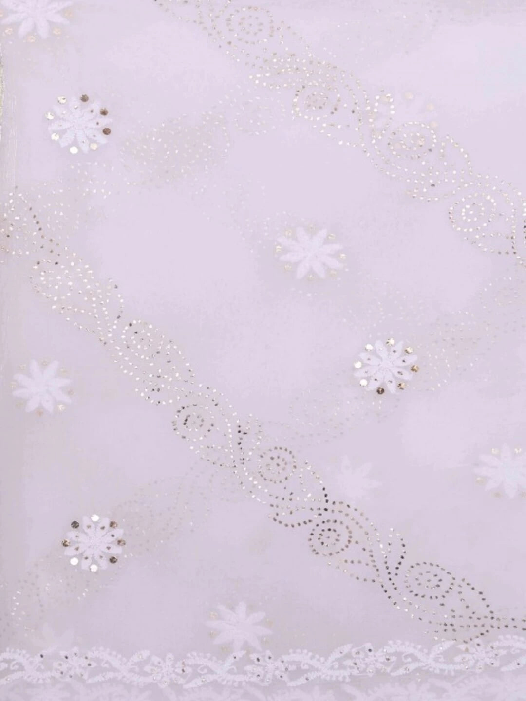 Ada Hand Embroidered White Chiffon Lucknowi Chikankari Dupatta With Muqaish Work A525510